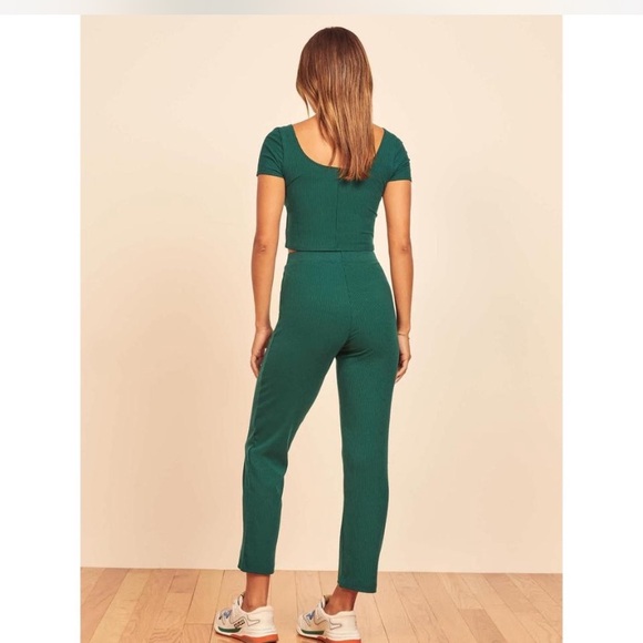 Reformation jeans marion green two piece rib knit SZ S pants crop top - Picture 2 of 3